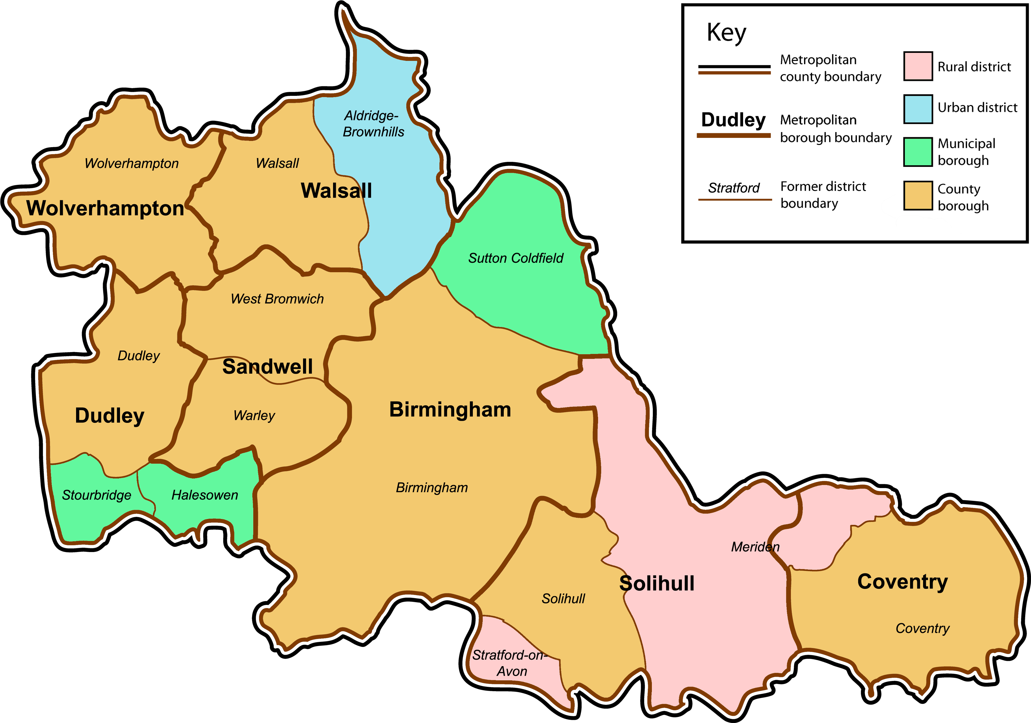 West Midlands County - Counties In West Midlands (3358x2443), Png Download