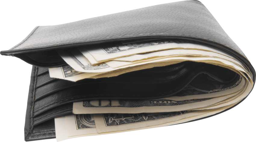 Black Wallet With Money Png - Wallet Transparent Background (850x473), Png Download