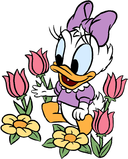 Flower Silhouette Clip Art Set Floral Silhouettes Flowers - Daisy Duck With Flowers (450x557), Png Download