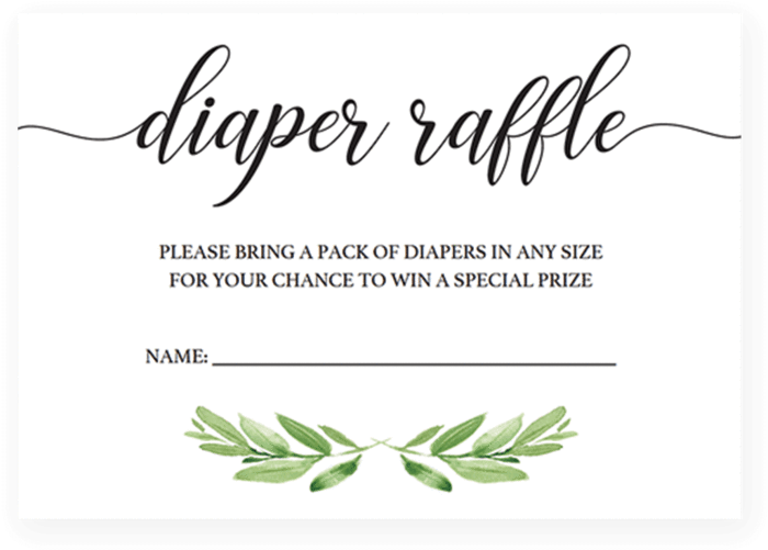 Greenery Baby Shower Diaper Raffle Ticket By Littlesizzle - Free Diaper Raffle Tickets (819x1024), Png Download