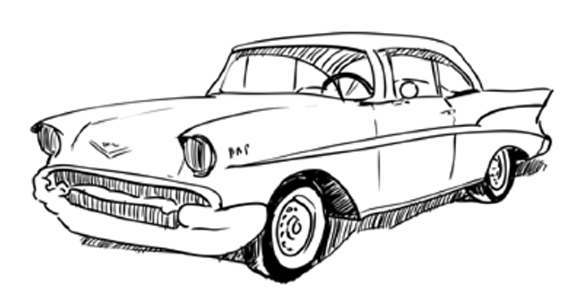 57 Chevy Sketchbook Challenge - Outline Drawing Of 57 Chevys (650x400), Png Download