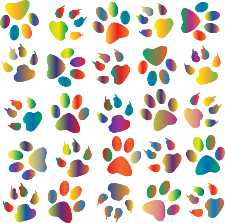 Paper Paw Dog Cat Printing Free Commercial Clipart - Colorful Paw Print Background (756x750), Png Download