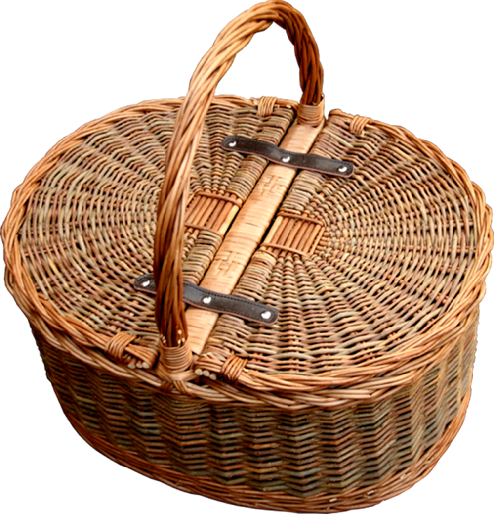 Full Double Steamed Buff And Green Willow With Leather - Red Hamper Two Tone Oval Picnic 2 Lid Twist Handle (1000x1039), Png Download