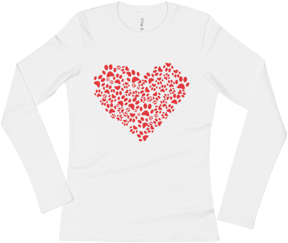 Ladies' Animal Lover Dog Cat Paws Heart Long Sleeve - Stickertalk 4in X 4in Paw Print Heart Sticker Vinyl (600x600), Png Download