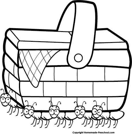 Picnic Basket Clipart - Picnic Basket Black And White (460x465), Png Download