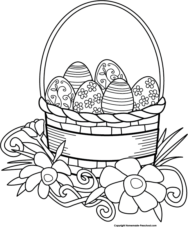Free Easter Basket Clipart - Easter Black And White Clipart (647x779), Png Download