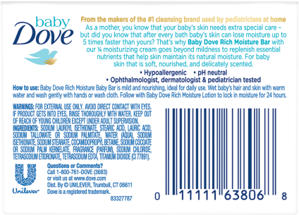 Dove Baby Bar Rich Moisture - Dove Baby Bar Ingredients (460x460), Png Download