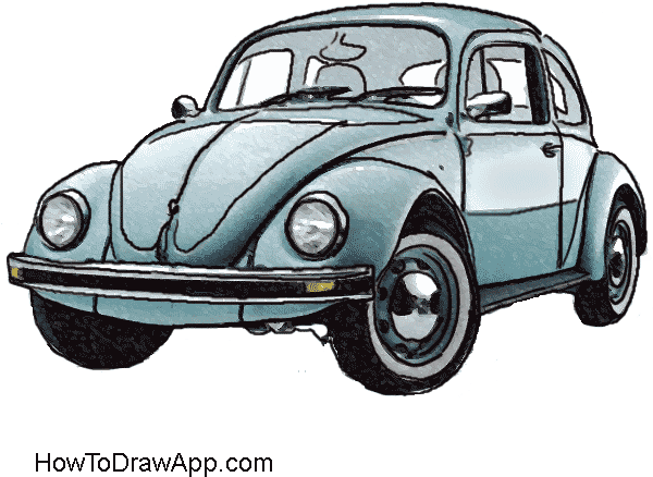 How To Draw A Volkswagen Beetle Aka Volkswagen Bug - Vw Beetle Drawing (600x600), Png Download