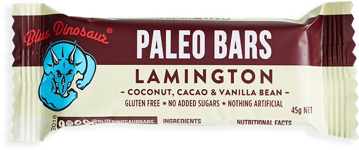 Blue Dinosaur Paleo Bar - Blue Dinosaur - Lamington - Coconut, Raw Cacao Vanilla (800x400), Png Download