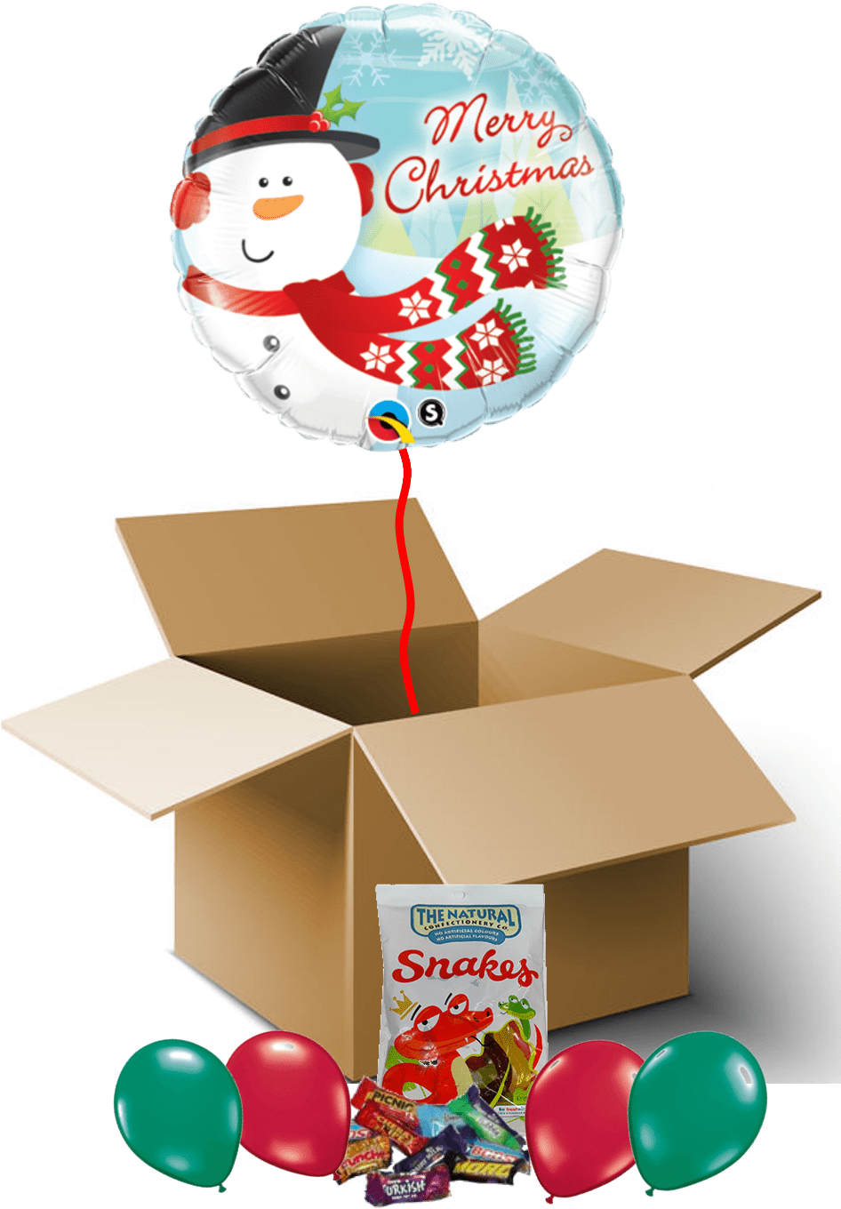 Snowman Merry Christmas Balloon In A Box - Natural Confectionery Co. Snakes (945x1400), Png Download