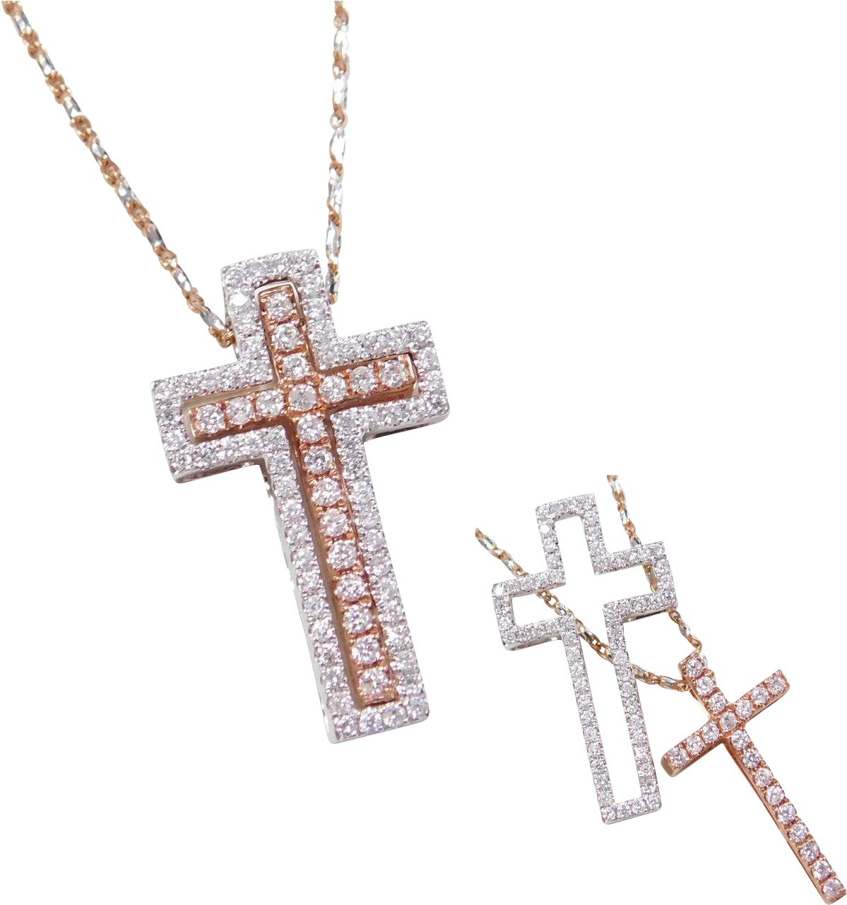 14k White And Rose Gold - 14k White And Rose Gold .40 Ctw Diamond Cross Necklace (1280x1280), Png Download