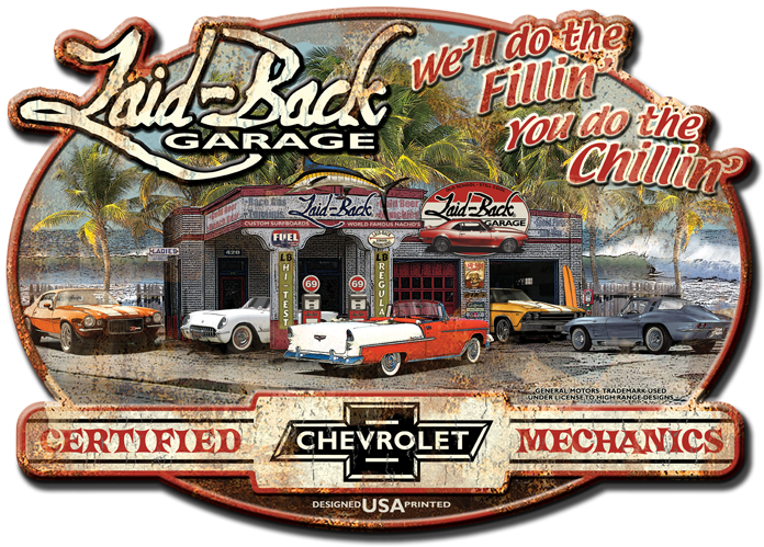 Zoom - Laid Back Corvette Garage Chevrolet Mechanic Metal (720x507), Png Download