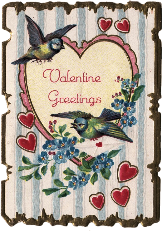 This Is A Cute Vintage Valentine With 2 Little Birds, - Vintage Valentine Clip Art (556x750), Png Download
