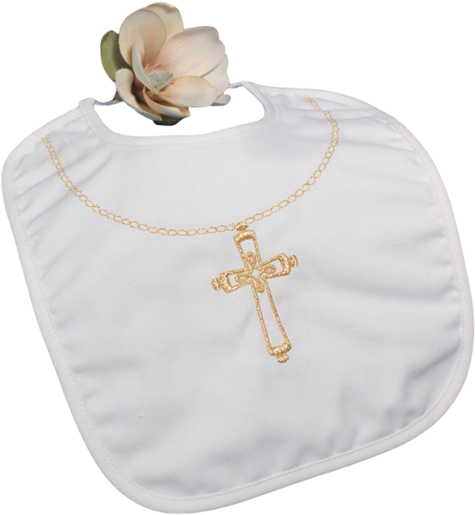 Cross Necklace Embroidery Handmade Christening Bib - Christening Bib With Embroidered Gold Cross - Large (800x800), Png Download