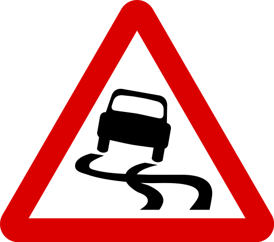 Singapore Road Signs - Slippery Road Sign (558x493), Png Download