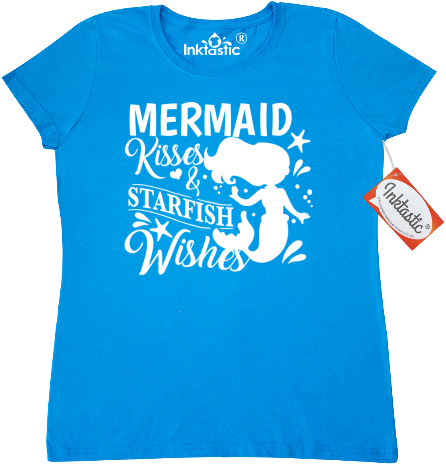 #mermaid #kisses & #starfish #wishes With Mermaid Silhouette - Beach Day T Shirts (480x480), Png Download