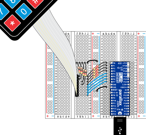 Propeller Flip Wiring Diagram For The Matrix Keypad - Matrix Keypad Breadboard (500x461), Png Download