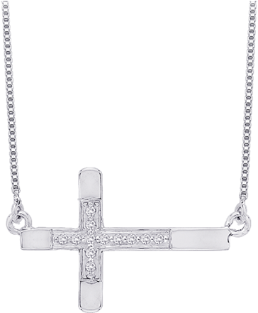 Pc0066t-09w - Diamond Sideways Cross Pendant With Chain In 10k Yellow (570x570), Png Download