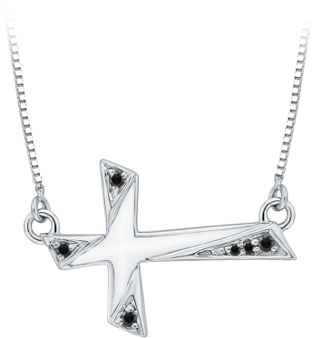 10k White Gold Diamond Cross Pendant With Chain Pc0093bkt-w - Diamond Cross Pendant With Chain In 10k White Gold (450x450), Png Download