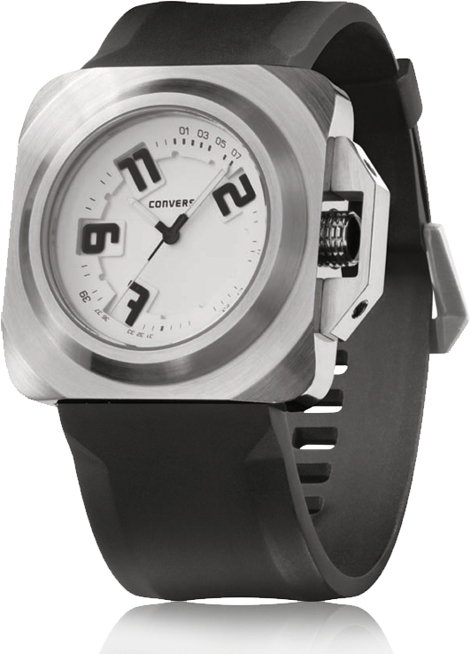 Stainless Steel Screw In Back Case, Crown Protection - Converse Overtime White Dial Black Silicone Strap Quartz (800x800), Png Download