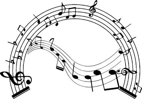 Silhouette, Musical, Note, Clef, Bass - Musical Notes Half Circle (490x340), Png Download