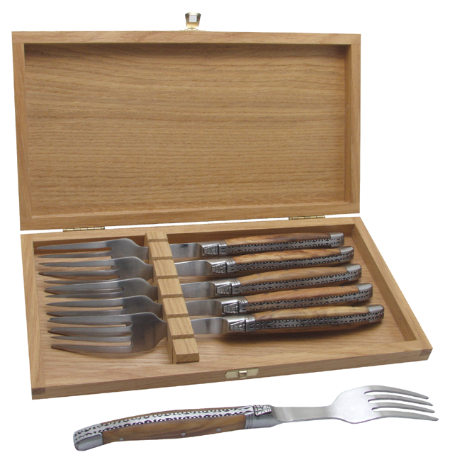 Set Of 6 Laguiole Forks, Olive Tree Wood - Baladéo Laguiole Fork Set (900x660), Png Download