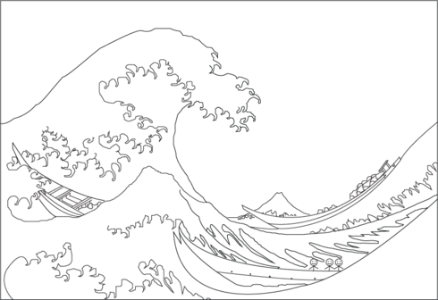 Oeuvre Img Hok - La Vague D Hokusai Dessin (490x336), Png Download