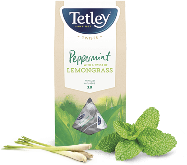 Peppermint Tea With A Twist Of Lemongrass - Tetley Decaf 160 Tea Bags 500g (635x570), Png Download