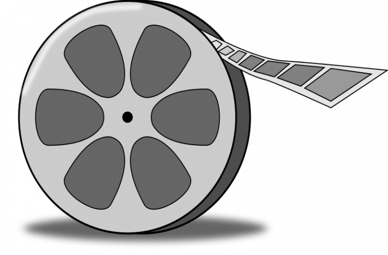 Film Banner Black And White Stock - Movie Reel Clipart (768x506), Png Download