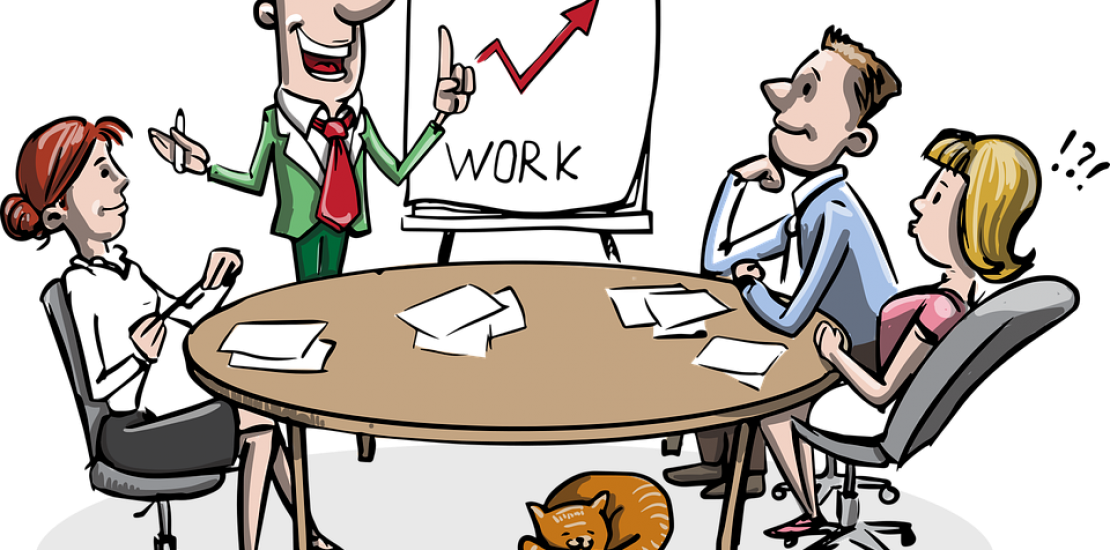 Teamwork Cartoon - Clipart Of Workplace (1110x550), Png Download