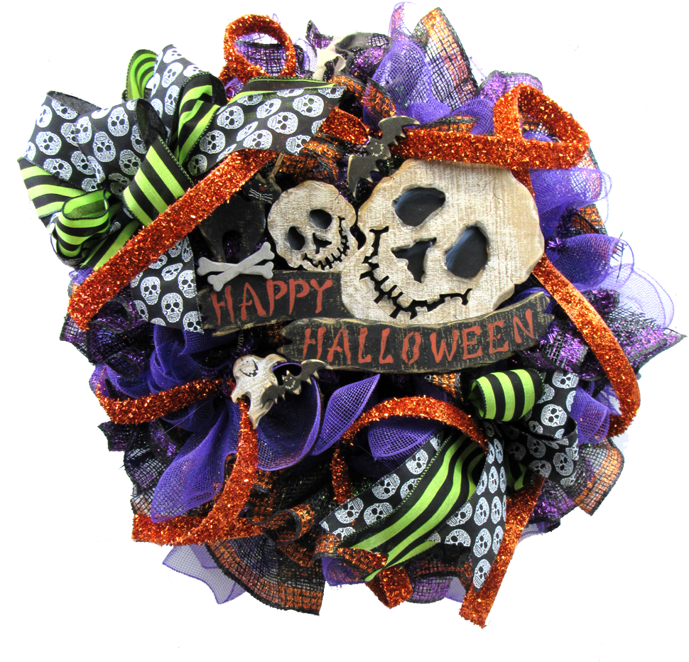 New Halloween Wreath Tutorial That Carrie And Rachel - Trendy Tree 2017 Happy Halloween Skull Wreath Kit (1000x959), Png Download