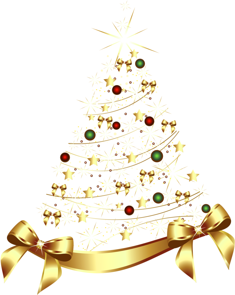Large Transparent Gold Christmas Tree With Gold Bow - Happy New Year 2018 Son (800x1010), Png Download
