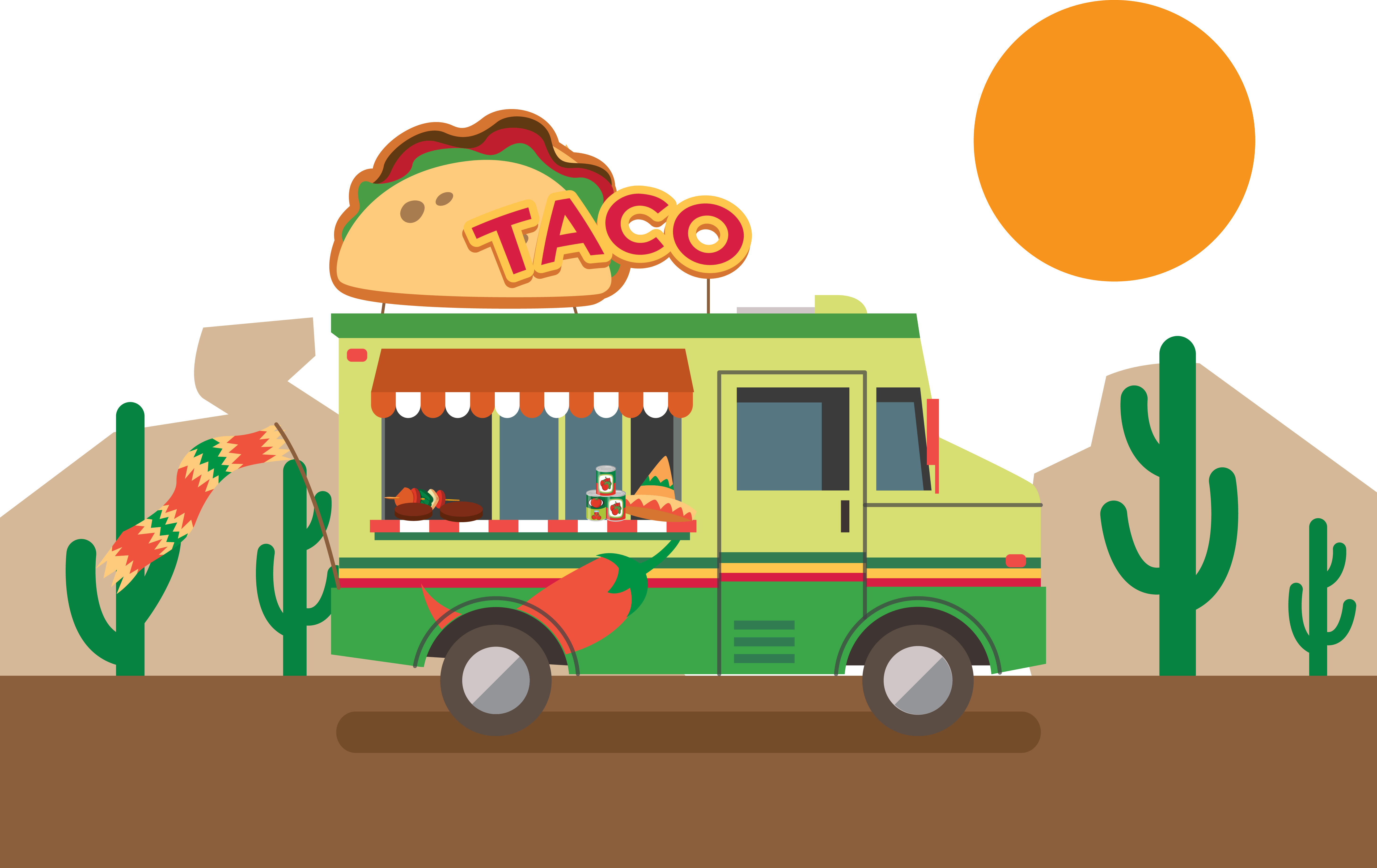 Vector Mexican Pizza Car - Taco Trucks On Every Corner - Round Ornament (5833x3677), Png Download