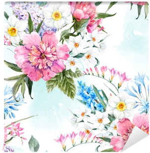 Watercolor Vector Floral Pattern Wall Mural • Pixers® - Design Art 'watercolor Pink Floral Composition' Oil (400x400), Png Download