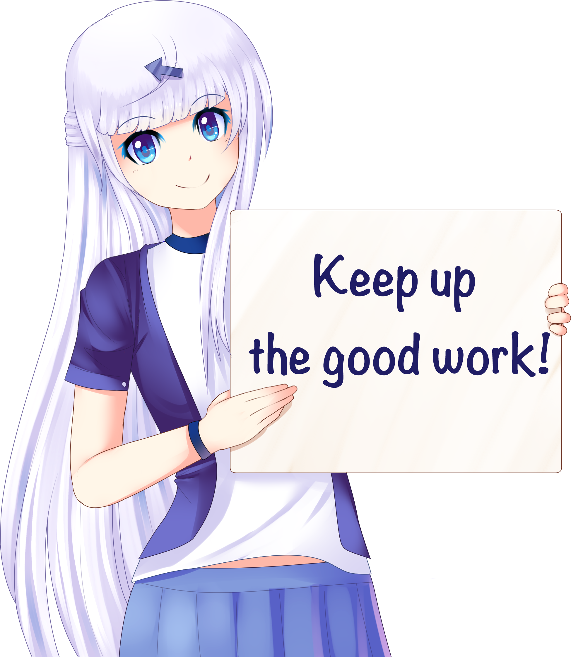 Download Keep Up The Good Work Anime Girl With Sign Full Size Png Image Pngkit