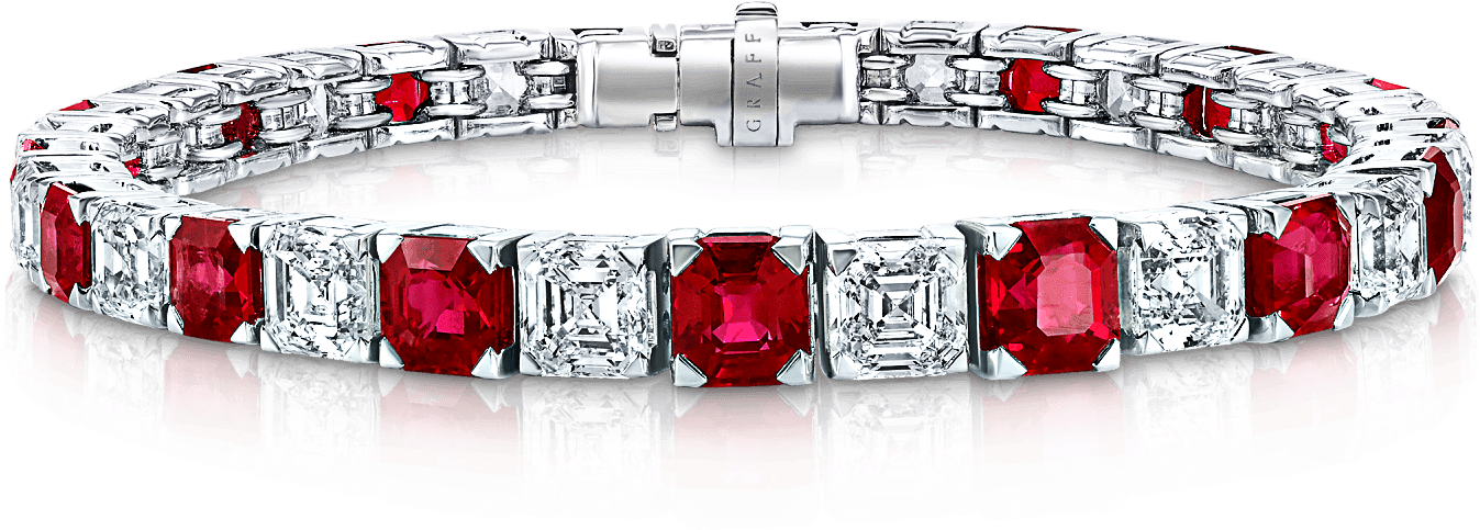 A Classic Graff Emerald Cut Ruby And Diamond Bracelet (2000x2000), Png Download