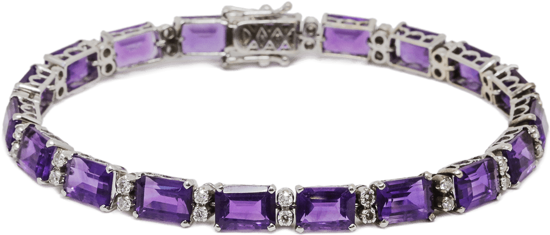 Amethyst & Diamond Bracelet - Colored Gold (2000x1333), Png Download