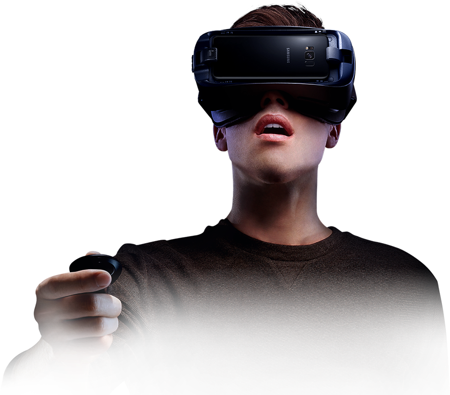 Download Person Immersed In Virtual Reality Wearing The Gear Samsung