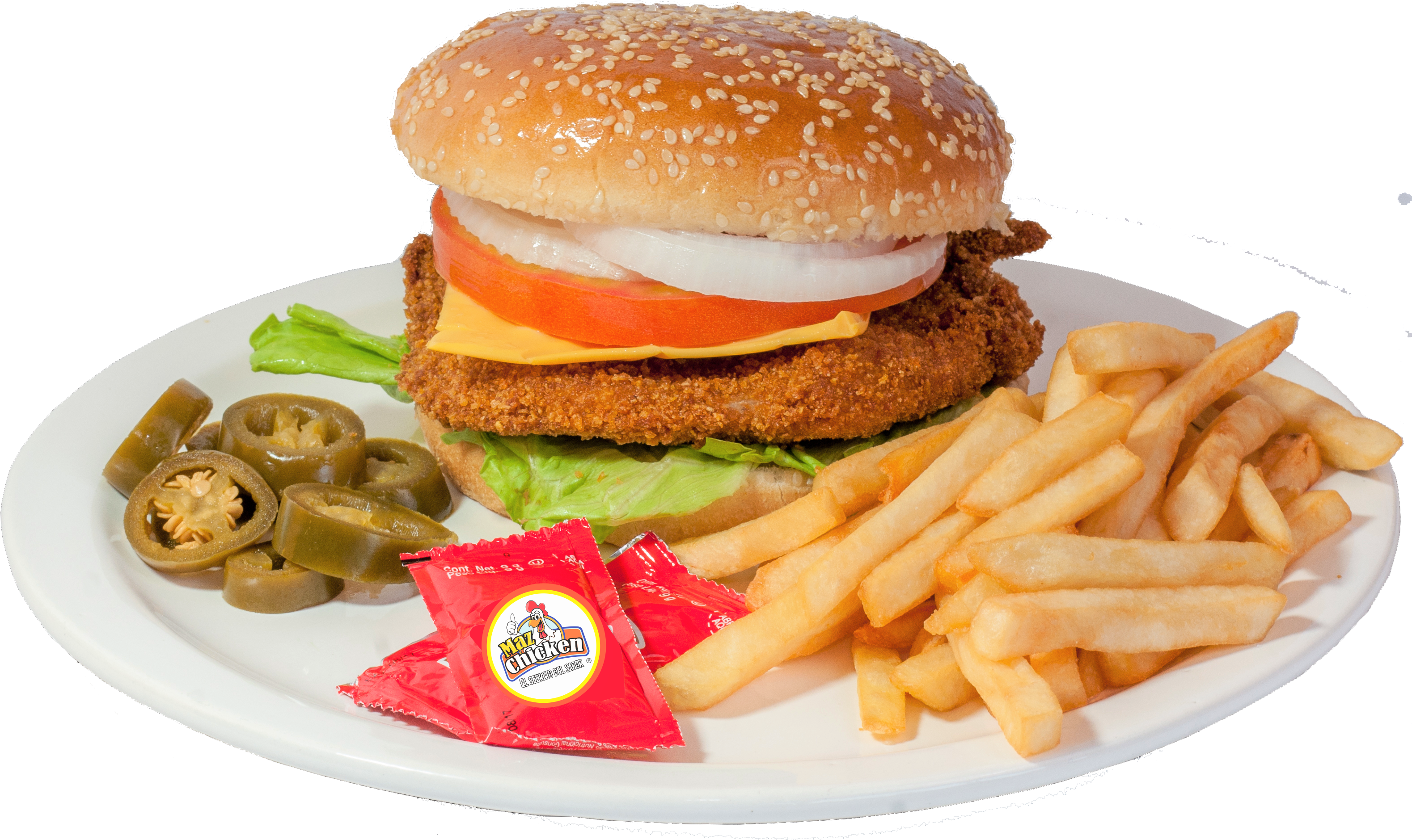 Hamburguesa De Pollo Con Papas (3200x1950), Png Download