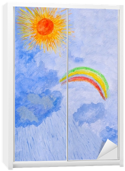 Svg Free By Hand Sun Rain Rainbow Wardrobe Sticker - Sun And Rain Drawing (400x400), Png Download