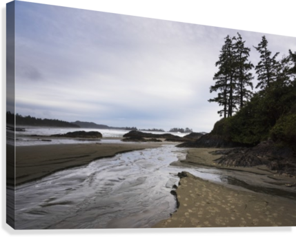 Stream Of Water Flowing On The Beach From The Ocean - Printscapes Wall Art: 36" X 24" Canvas Print With Black (429x344), Png Download