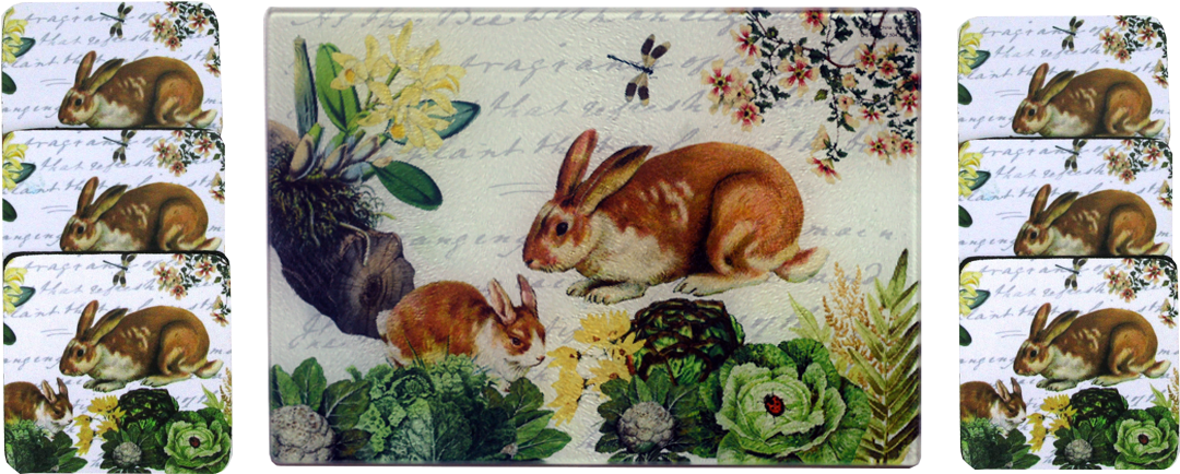 Bunny & Dragonfly Cheese Tray/cutting Board & Coaster - Vintage Brown Et Blanc Tacheté Bunny Lapin Naturel (1200x800), Png Download