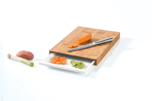 Bamboo Cutting Board With Pull Out Tray - Cutting Board (500x500), Png Download