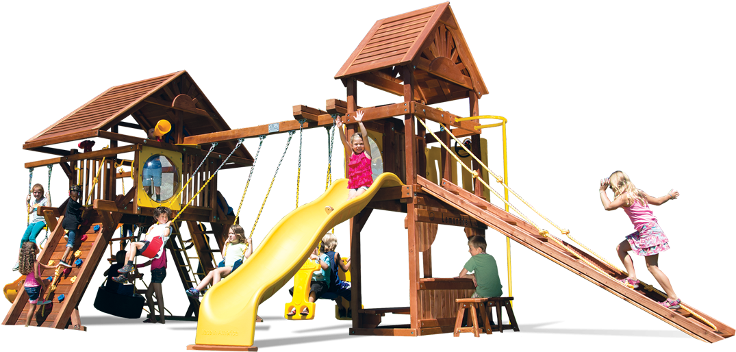Rainbow Turbo Castle Loaded With Tower Wood Roofs - Tower (1100x732), Png Download