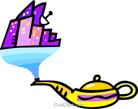 Genies Lamps With City Scapes Royalty Free Vector Clip - Danili (480x377), Png Download