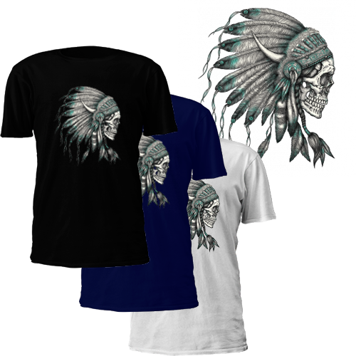 Native American Skull Wearing Headress In Three Different - Native American Skull Headdress Tattoos (500x500), Png Download