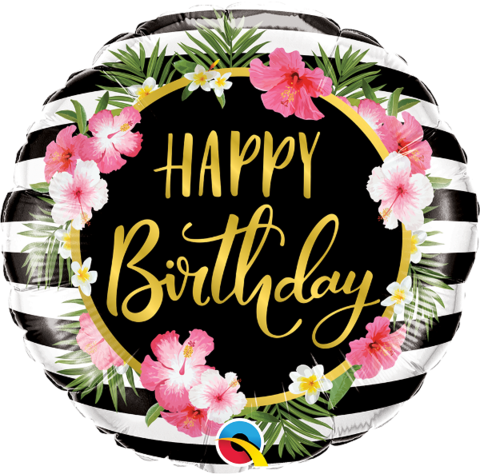 Birthday Hibiscus Stripes Balloon - Happy Birthday Kate Spade Theme (480x474), Png Download