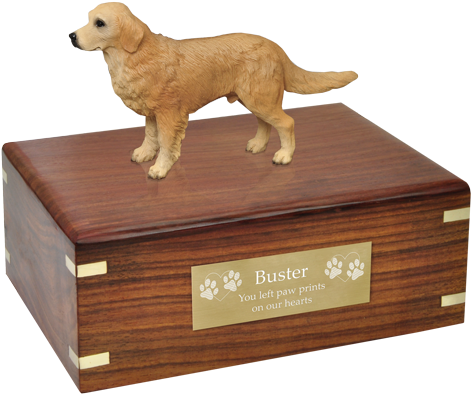 Golden Retriever Figurine Wood Urn With Engraved Plaque - Pug Urn (500x500), Png Download
