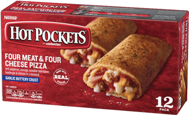 Four Meat Four Cheese Pizza 12 Pack Garlic Ery Seasoned - Hot Pockets (516x516), Png Download