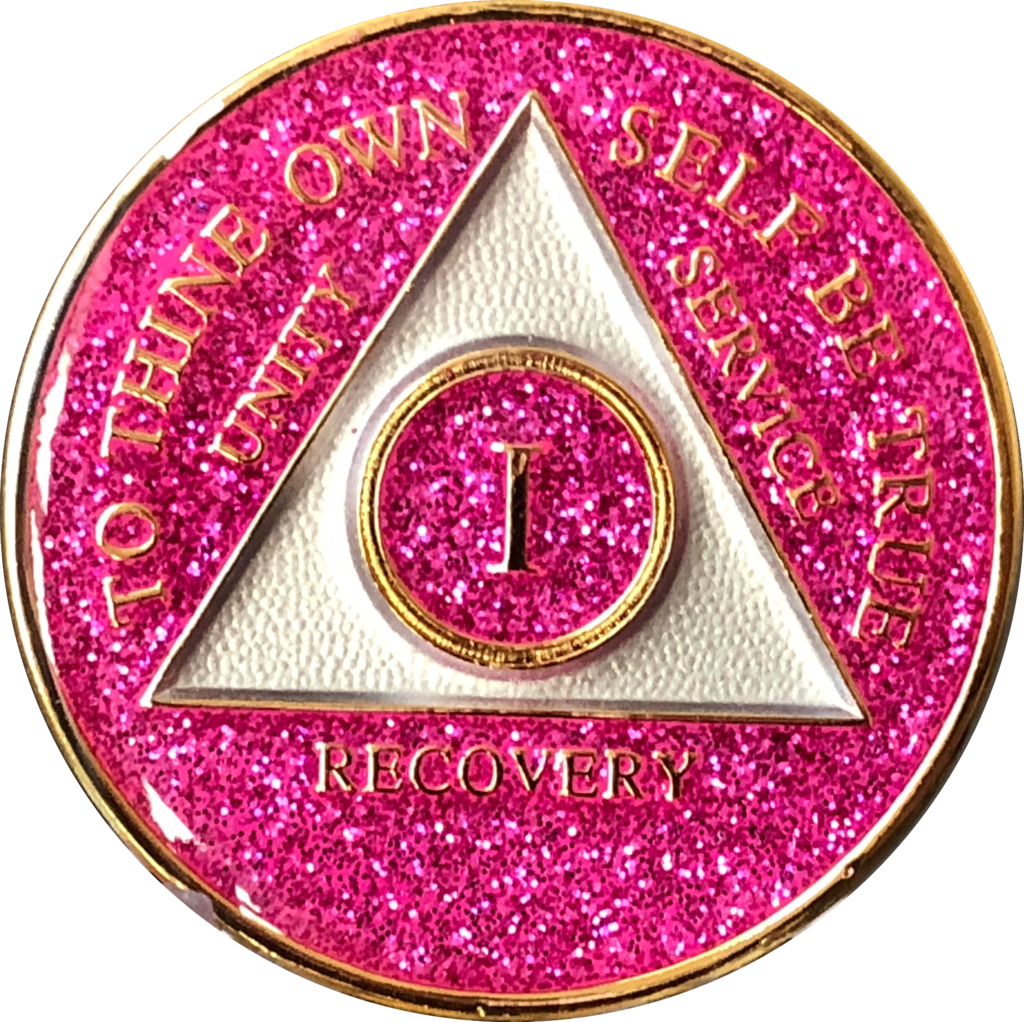 Aa Medallion Pink Glitter Tri-plate Sobriety Chip Year - Sobriety Coin (1024x1022), Png Download